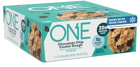 ONE Protein Bars, Chocolate Chip Cookie Dough, Gluten Free with 20g Protein and 1g Sugar, Pantry Staples, 2.12 oz (12 Count)