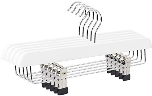The Hanger Store 10 Trouser Hangers with Clips, Skirt Hangers, White Wooden
