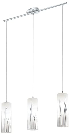 EGLO Pendelleuchte Rivato, 3 flammige Hängelampe, Elegant | Hängeleuchte aus Stahl und Glas mit Dekor in Chrom, Weiß, Esstischlampe, Wohnzimmerlampe hängend mit E27 Fassung