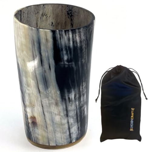 HORNCRAFT Ox Horn Beaker | Polished Finish | 5-6 Inches | 300ml - 350ml Capacity | Drinking Vessel With Horn Base | Beer Tumbler