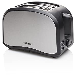 Tristar BR-1022 Edelstahl Toaster - 6 einstellbare Bräunungsstufen mit Brötchenaufsatz - Auftau- und Aufwärmfunktion - herausnehmbares Krümmelfach, Silber