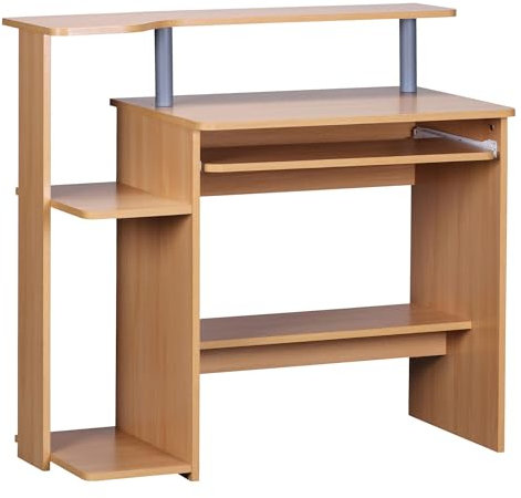 FineBuy Computertisch 94x90,5x48,5 cm Laptop Tisch Modern mit Tastaturauszug, PC-Tisch mit Drucker-Ablage platzsparend, Schreibtisch für kleine Räume mit Ablage, Laptoptisch Klein