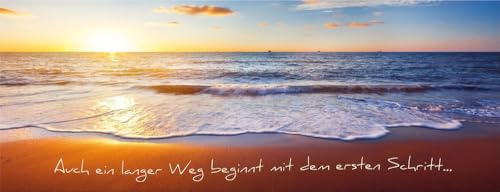 artissimo Glasbild 80x30 cm Bild Strand Sonnenuntergang mit Spruch AG1904A – Meerbild aus Glas, maritimes Wandbild Querformat
