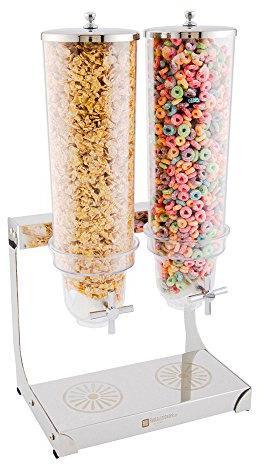 Restaurantware Met Lux 3 Liter Countertop Cereal Dispenser 1 Double Compartment Food Dispenser - Self Serve Refillable Stainless Steel Nuts Dispenser For Food Storage For Kitchen Or Pantry