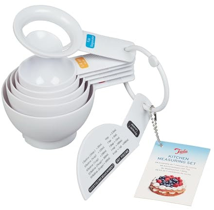 Tala Kitchen Measuring Set, in White Plastic and Contains 7 Measuring Cups Including 1 cup/240ml, 3/4 cup/180ml, 1/2 cup/120ml, 1/3 cup/78ml, 1/4 cup/60ml