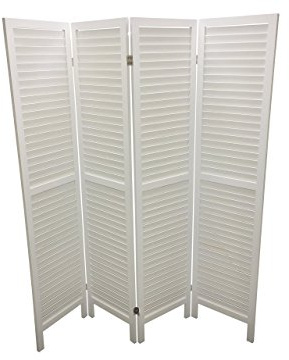 EazyGoods 4 Panel Wooden Slat Room Divider, Wood, White, 160 x 5 x 170 cm