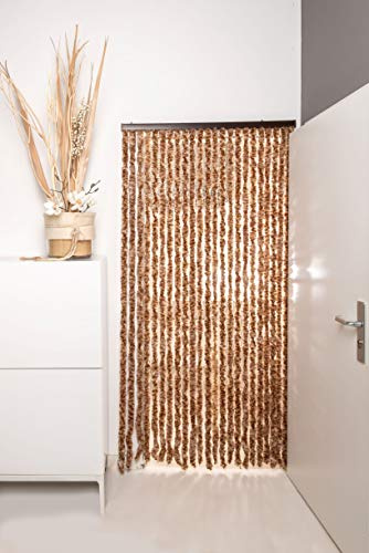DEFACTO Flauschvorhang Türvorhang (90x200 cm) Chenille Fliegenschutz Insektenschutz Camping 100% Made In Italy - Vielseitig, Leicht Zu Reinigen, Effektiver Sicht- Und Hitzeblocker - (Braun/Beige Mix)