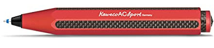 Kaweco AC SPORT Kugelschreiber Red I Business Kuli aus hochwertigem Aluminium veredelt mit Carbon I Edler Taschen-Kugelschreiber mit Herzkurvenmechanik in Rot I Druckkugelschreiber 10,5 cm