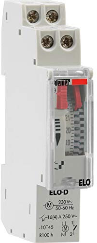 VEMER VP877500 ELO-D - Interruttore Orario Elettromeccanico a Cavalieri, Programmazione Giornaliera, 1 Modulo DIN, Grigio