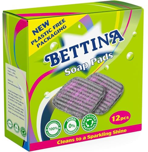Bettina Soap Pads, 12 Pcs – Plastic-Free, Biodegradable, 100% Recycled Material, Eco-Friendly Steel Wool Pads for Sparkling Cleaning, Animal-Free Ingredients