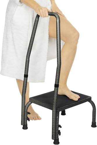 Vive Heavy Duty Step Stool with Handle - Bariatric Footstool Riser for Adults and Kids - Platform with Handrail for Kitchen, Bedroom, Bathroom - Portable, Medical, Lightweight Step For Child, Senior