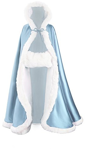 BEAUTELICATE Wedding Cape Hooded Cloak for Bride Winter Reversible with Fur Trim Free Hand Muff Length 55