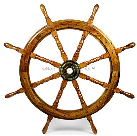 Naturligt trä premium piratbåtskeppshjul | Nagina International (91 cm)