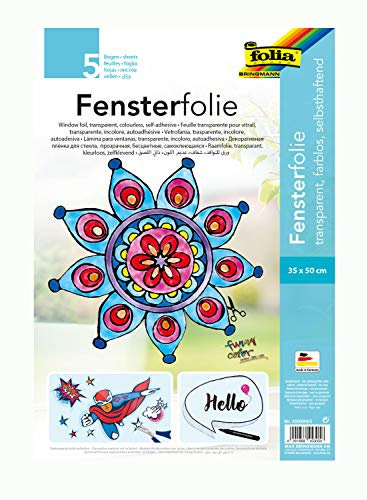 folia 450300/5 - Fensterfolie farblos, selbsthaftend, ca. 35 x 50 cm, 5 Bogen - ideal als Vorlagebogen für Fensterbilder, Window Color