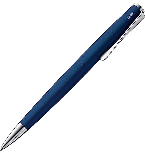 Lamy studio imperialblue Kugelschreiber in Stichbreite M | Lamy Kugelschreiber in elegantem Gehäuse aus Edelstahl – mit propellerförmigem Clip – inkl. Großraummine M 16 in schwarz