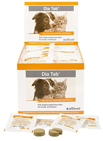 alfavet Dia Tab, 60 x 5,5g, Diät-Ergänzungsfuttermittel für Hunde und Katzen, Kautablette gegen Durchfall Erbrechen bei akutem Durchfall