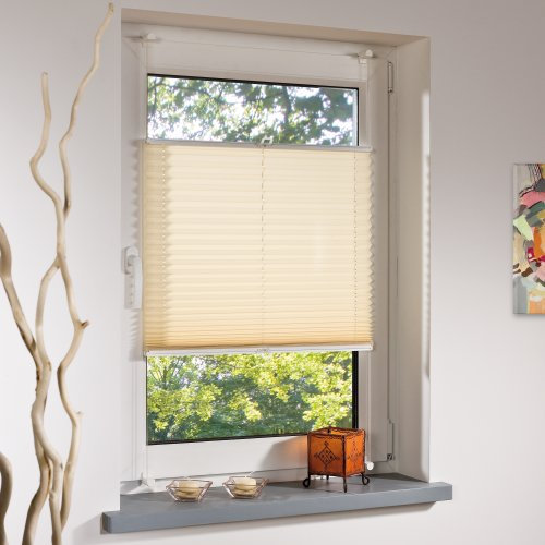 Liedeco® Plissee verspannt mit Klemmträger; 90 x 130 cm Ecru (beige) (BxH); lichtdurchlässig Blickdicht stufenlos verstellbar; leichte Montage ohne Bohren; Klemmen am Fenster; Sonnenschutz
