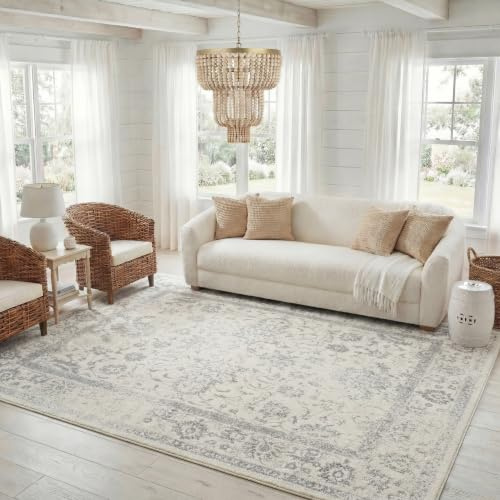 SAFAVIEH Area Rug 8x10 - Adirondack Collection - Large - Ivory & Silver, Distressed Vintage Floral Design, Non-Shedding & Easy to Clean, Ideal for Living Room, Bedroom, Dining Space (ADR109C)