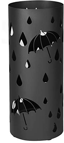 SONGMICS Regenschirmständer aus Metall, runder Schirmständer, mit Wasserauffangschale und Haken, 49 x 19,5 cm (H x Ø), matt-schwarz LUC23B