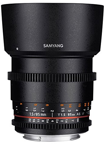 Samyang 85/1,5-objektiv video DSLR II Nikon F manuellt fokus videoobjektiv 0,8 tandkransväxel, porträttobjektiv svart