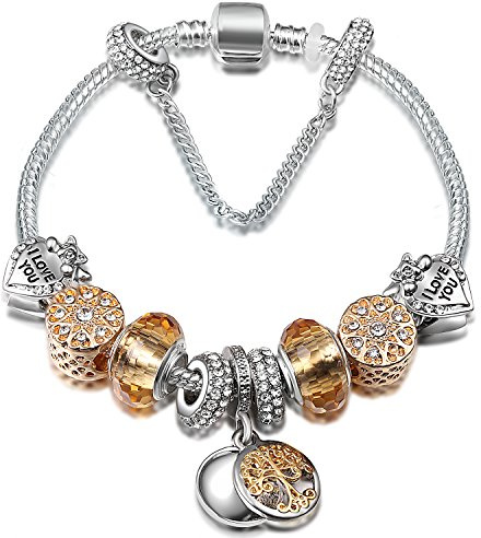 A TE® Bracelet Charms Femme Amour Irrésistible Cristal Verre Brun Pendentif Couronne Impériale Cadeau #JW-B78