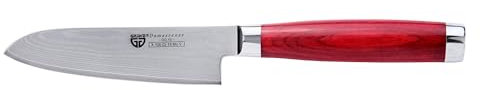 GRÄWE Damastmesser, Messer aus Damaststahl, Scharf, Damaszener Santokumesser, Damast Küchenmesser, 12,5 cm Klinge, asiatisches Kochmesser mit Geschenkbox