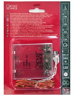 Konstsmide Micro LED Lichterkette, 6h Timer, 40 warm weiße Dioden, batteriebetrieben, Innen, messingfarbener Draht - 1461-180
