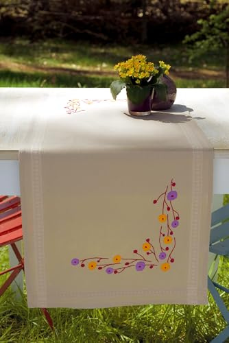 Vervaco Stickpackung Tischläufer Klassische Stickerei vorgedruckt, Baumwolle, weiß, 40 x 100 x 0,3 cm
