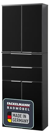 FACKELMANN Doppel-Hochschrank KARA / Badschrank mit Soft-Close-System / Maße (B x H x T): ca. 61 x 176 x 32 cm / hochwertiger Schrank fürs Bad / Möbelstück mit Schubladen und Türen / Korpus: Anthrazit / Front: lackiertes Glas in Anthrazit