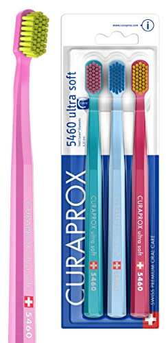 Curaprox CS 5460 Ultra-Soft Toothbrush – for Sensitive Teeth & Gums | Gentle Plaque Removal | 3-Pieces |Random Colour | Made in Switzerland