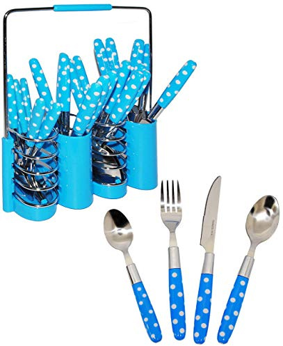 alles-meine.de GmbH 25 TLG. Besteckset - aus Edelstahl - Punkte/gepunktet - blau - weiß - incl. Besteckkorb - rostfreier Stahl/Edelstahl - spülmaschinenfest - für 6 Perso..