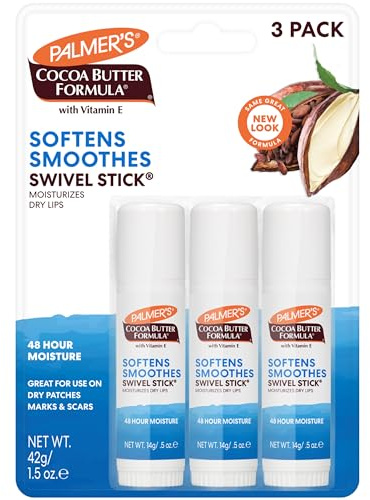 Palmer's Cocoa Butter Formula Moisturizing Swivel Stick with Vitamin E, Lip Balm for Valentine's Day, Face & Body Moisturizer Stick, Ideal for Treating Dry Skin Patches (Pack of 3)