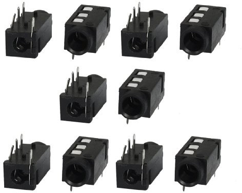 sourcing map 10 Stück schwarz 4 Pin 3,5 mm Stereo Klinkenbuchse Leiterplatten Einbaubuchse