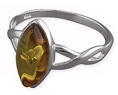 Marquise Cut Cognac Amber Ring With Cut-Out Shoulder - 925 Sterling Silver – Amber Jewellery – Sizes M-R Available