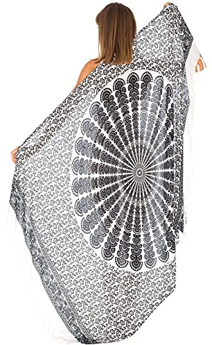 SHU-SHI - Damen Sarong für den Strand - zum Tragen über Badeanzügen & Bikinis - Mandala-Pfauenmuster