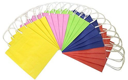 folia 21809 - Papiertüten aus Kraftpapier, Geschenktüten, 20 Stück, 18 x 8 x 21 cm, farbig sortiert - zum Basteln, Verzieren und Verschenken