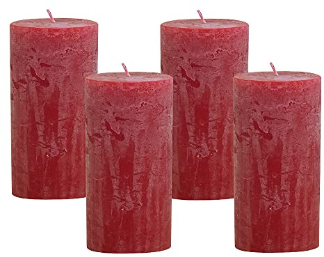 4 Rustic Stumpenkerzen Premium Kerze Rot 7x15cm - 65 Std Brenndauer