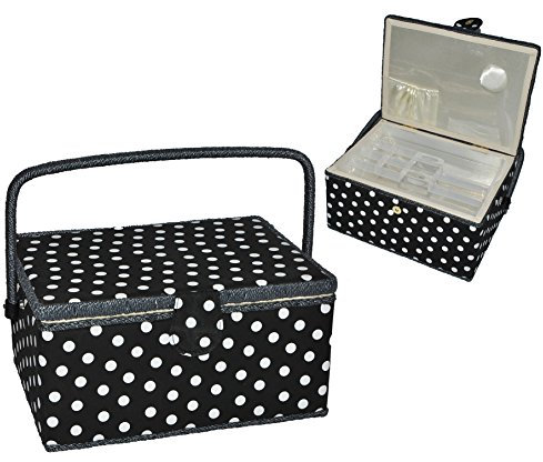 alles-meine.de GmbH Nähkorb XL groß - Punkte schwarz weiß/gepunktet - Nähkästchen Nähkasten - bunt Handarbeitskorb gepunktet Polka Dots für Frauen und Kinder