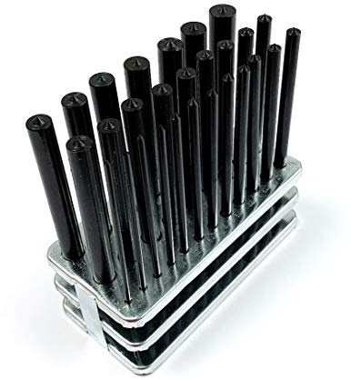 HHIP 8600-0041 28-Piece Transfer Punch Set – 3/32 to 1/2 by 64ths + 17/32, Precision Undersize .0025, Hardened Tool Steel, 4-7/8 Long, Black Oxide, Indexed Stand for Accurate Hole Transfer