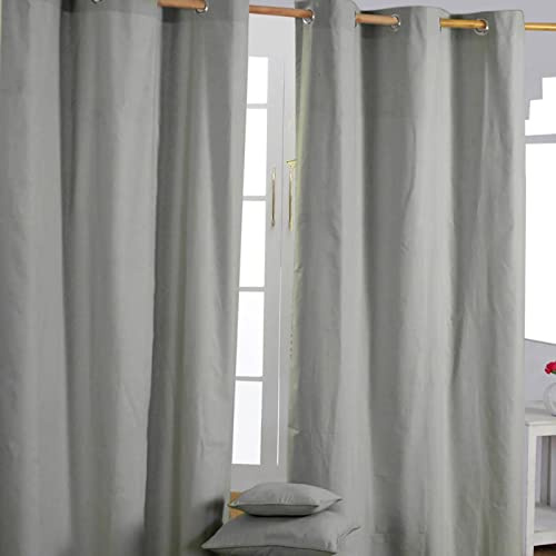 Homescapes 2er Set eifarbige Ösen Gardinen je B137 x L228 cm aus 100% Baumwolle, blickdichte Vorhänge/Dekoschals/Ösenvorhänge für Wohnzimmer oder Küche, grau