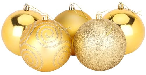Christmas Concepts® Pack of 5 - Boules de Noël 100mm (4) Extra Grandes - Boules décorées Brillantes, Mates et Scintillantes (Or)