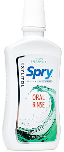 Spry Natural Xylitol Mouthwash Fluoride Free with Enamel Support, Gentle Alcohol Oral Rinse, Non-GMO, Spearmint - 16 fl oz (Pack of 1)