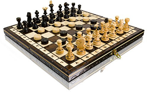 Schach Spiel und Dame Spiel | Master of Chess Classic Pearl | Chess Set 35cm | Qualität Reise Schachspiel- Handgemachtes Tragbares Schach für Kinder und Erwachsene