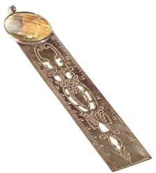 LOBERON Lesezeichen Hallie, antiksilber | Vintage-Look, mit Integrierter Lupe, Ornamentales Muster, kann als Lineal genutzt werden, Schreibwaren, Messing, Glas