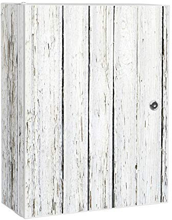banjado Medizinschrank abschliessbar mit Motiv Weißer Bretterzaun 35x46x15cm - großer Arzneischrank für die Hausapotheke - Medikamentenschrank aus Metall zur Medikamenten Aufbewahrung