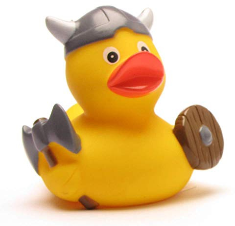 Duckshop I Badeente Wikinger I Quietscheente L: 8 cm I Quietscheentchen I Geschenk für Mittelalter-Fans I Präsent Sammler