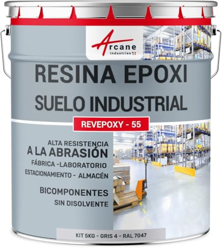 ARCANE INDUSTRIES Vernice epossidica per pavimenti industriali - REVEPOXY TRAFFICO INTENSO - 5 Kg (fino a 10 m² in 2 strati) Grigio tele 4 - RAL 7047
