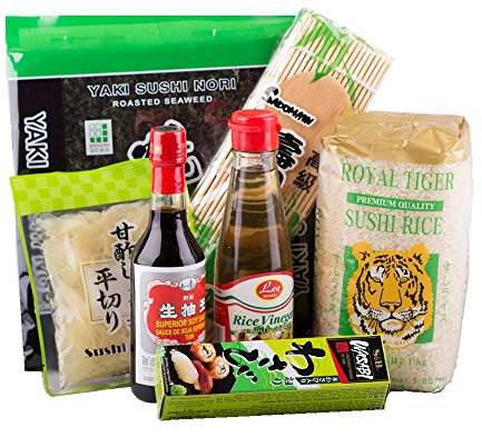 Sushi Starter Set 7 teilig + Gratis Reislöffel - Pamai Pai® - Wasabi Nori Sushimatte Sojasoße