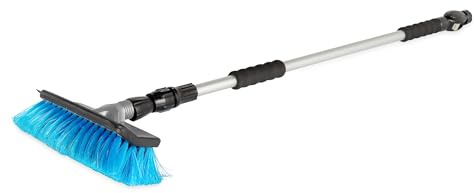 Camco RV Flow-Through Wash Brush - Features an Adjustable Handle, a Standard Garden Hose Connection, and an On/Off Button to Control Water Flow (43633)