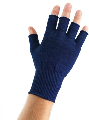 EDZ Guanti senza dita in lana merino, Blu, M-L